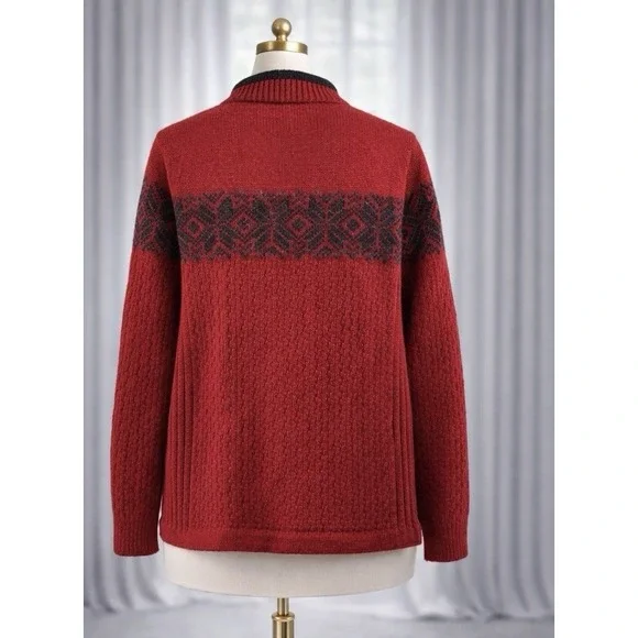 New Susan Fosse Cardigan Aluoen Norway Wool Full Zip Sweater Red Black Small